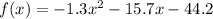f(x)=-1.3x^2-15.7x-44.2