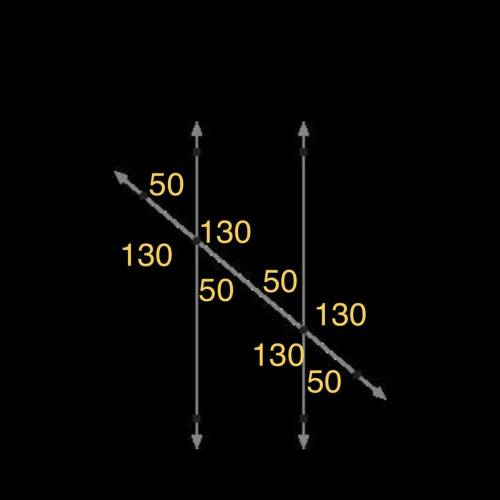 If BD and EG are parallel lines and mBCF = 50°, what is mEFH?
Look at this diagram: