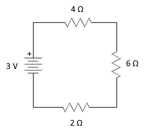 A 3 Volt battery is connected in series to three resistors: 4, 6, and 2

Draw and label a circuit di