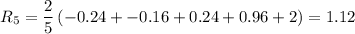 \displaystyle R_5=\frac{2}{5}\left(-0.24+-0.16+0.24+0.96+2)= 1.12