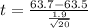 t = \frac{63.7 - 63.5}{\frac{1.9}{\sqrt{20}}}
