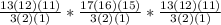 \frac{13(12)(11)}{3(2)(1)}* \frac{17(16)(15)}{3(2)(1)}* \frac{13(12)(11)}{3(2)(1)}