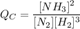 Q_C = \dfrac{[NH_3]^2}{[N_2][H_2]^3}