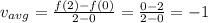 v_{avg} = \frac{f(2) - f(0)}{2 - 0} = \frac{0 - 2}{2 - 0} = -1