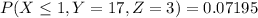 P(X \le 1, Y = 17, Z = 3) =0.07195