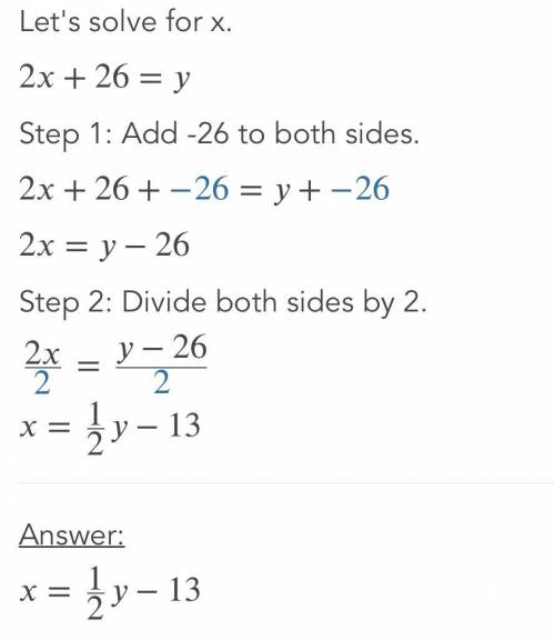 What is the x-coordinate of the solution to the system of

linear equations?
x = 3y - 8
2x + 26 = y