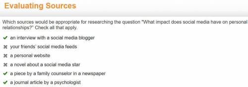 Which sources would be appropriate for researching the question What impact does social media have