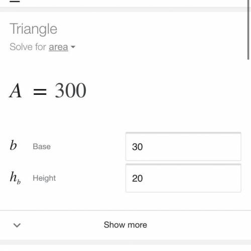 Find the area of the triangles with

congruent sides of 25 ft, a height
of 20 ft and a base of 30 ft
