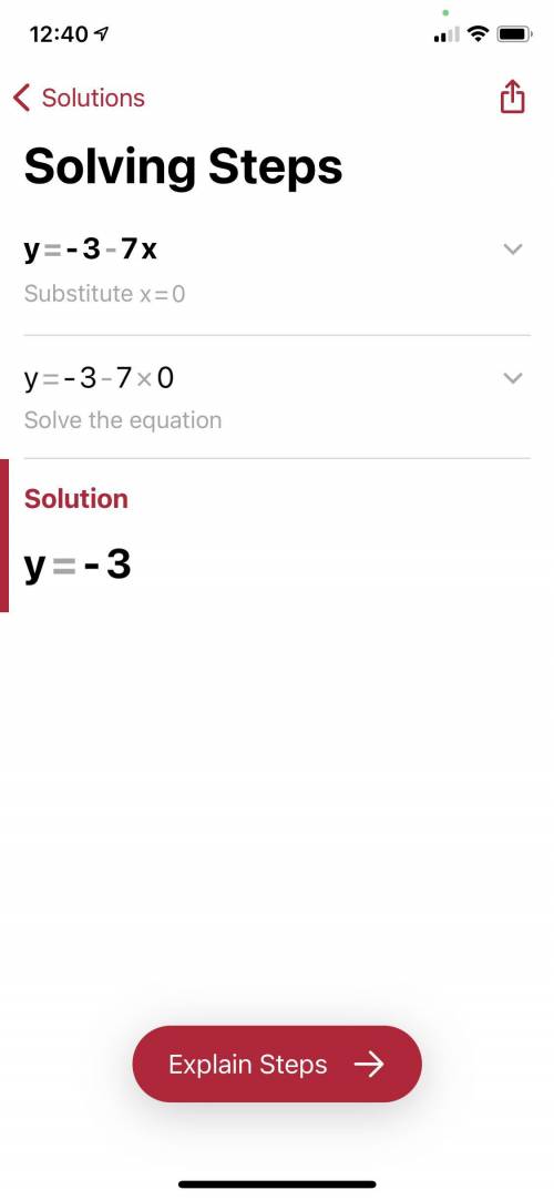 What is the y-intercept of y = -3 - 7x?