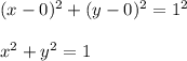 (x-0)^2+(y-0)^2=1^2\\\\x^2+y^2=1