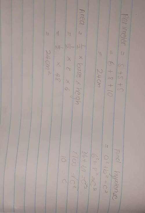 Find the area and perimeter of the triangle.