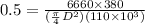 0.5=\frac{6660\times 380}{(\frac{\pi}{4}D^2)(110\times 10^3)}