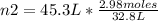 n2=45.3 L*\frac{2.98 moles}{32.8 L}