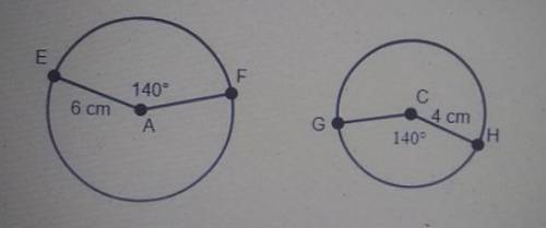 Given circle and circle with radii of 6cm and 4cm respectively.

Compare the length of EF and GH.
Th