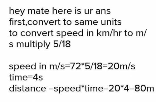 A car is moving at a rate of 72 km/hr. How far does the car move when it stops after 4 seconds? anwe