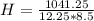 H = \frac{1041.25}{12.25*8.5}
