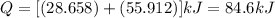 Q=[(28.658)+(55.912)]kJ=84.6kJ