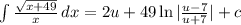 \int{\frac{\sqrt{x + 49}}{x}} \, dx =2u +49\ln|\frac{u-7}{u+7}|+c