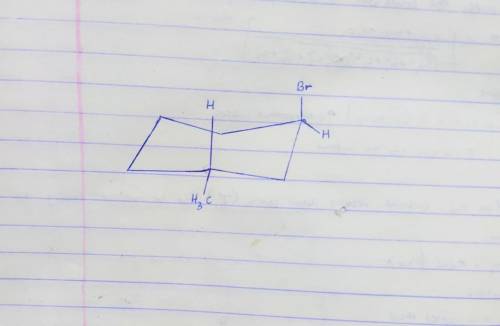 Complete a chair conformation of trans-1-bromo-3-methylcyclohexane by placing the hydrogen, bromine,