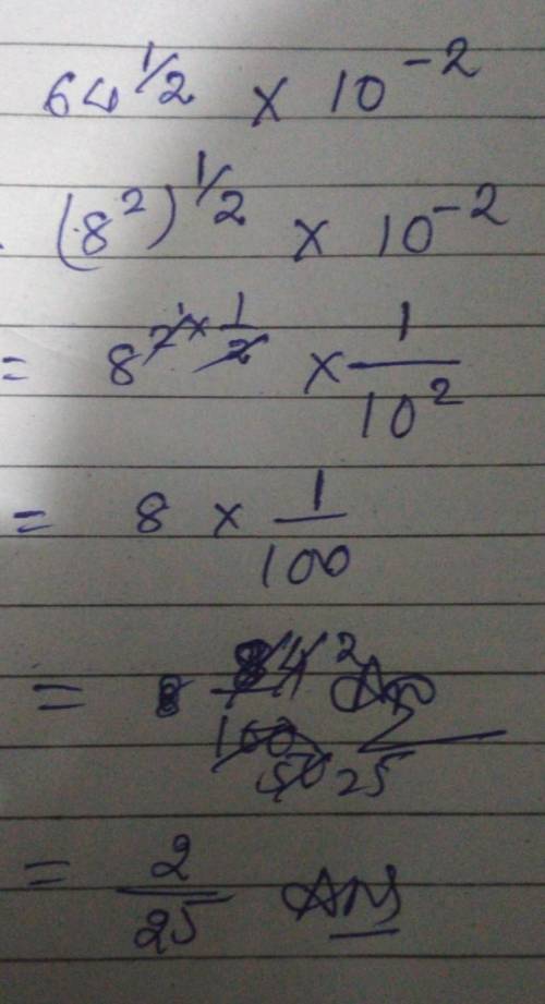 Evaluate 64^1/2 times 10^-2