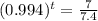 (0.994)^t = \frac{7}{7.4}