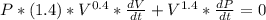 P*(1.4)*V^{0.4}* \frac{dV}{dt} + V^{1.4}*\frac{dP}{dt} = 0