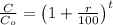 \frac{C}{C_{o}} = \left(1 + \frac{r}{100}\right)^{t}