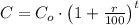 C = C_{o}\cdot \left(1 + \frac{r}{100} \right)^{t}