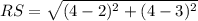 RS = \sqrt{(4 - 2)^2 + (4 - 3)^2}