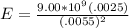 E=\frac{9.00*10^9(.0025)}{(.0055)^2}