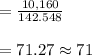 =\frac{10,160}{142.548}\\\\=71.27\approx 71