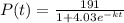 P(t) = \frac{191}{1+4.03e^{-kt}}