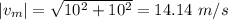 |v_m|=\sqrt{10^2+10^2} =14.14\ m/s