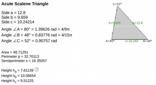 In ∆ ABC,AD is the altitude from A to BC .Angle B is 48°,angle C is 52° and BC is 12,8 cm. Determine