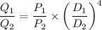 $\frac{Q_1}{Q_2}= \frac{P_1}{P_2} \times \left( \frac{D_1}{D_2} \right)^4$