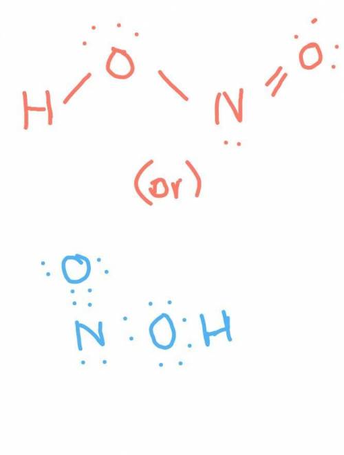 Draw Lewis structures to show how H+ is transferred when HNO₂ and NH₃ react with each other. The Lew