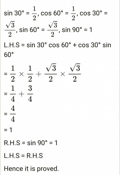 Prove that sin30/cos30+sin60/cos60=sin90​