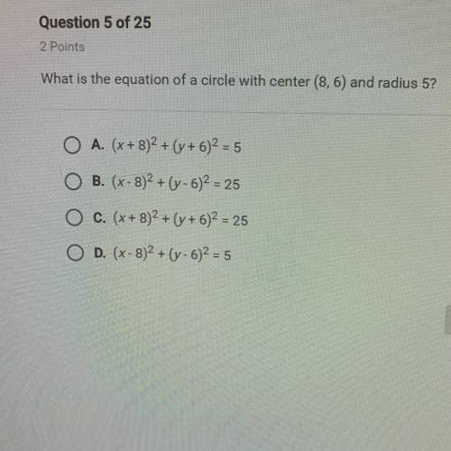 What is the equation of a circle with center (8, 6) and radius 5?