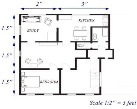PLEASE HELP ASAP Given the scale drawing of a one bedroom apartment, what is the actual perimeter of