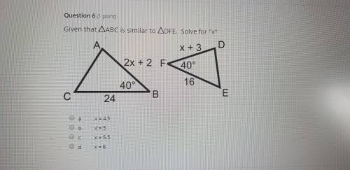 Given abc is similar to dfe solve x