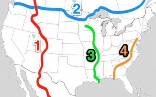 Which number on the map represented the GREATEST barrier to westward expansion to the Pacific? A) 1