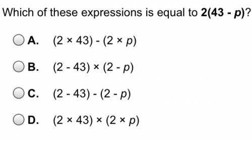 Which of these expressions is equal to 2(43-p) ?