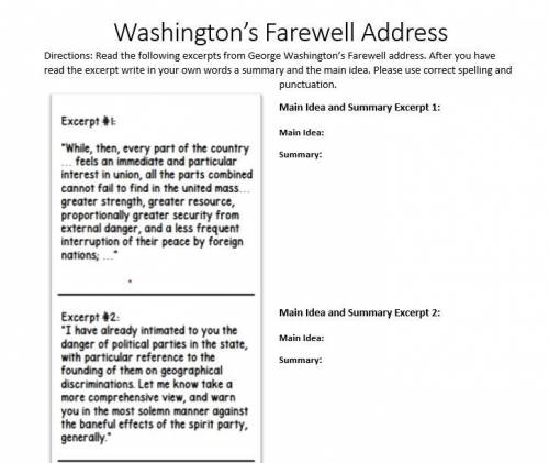 Can you please help me. :) Washington’s Farewell Address Directions: Read the following excerpts fro