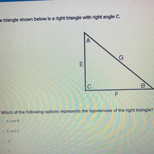 The triangle shown below is a right triangle with right angle C. Which of the following options repr