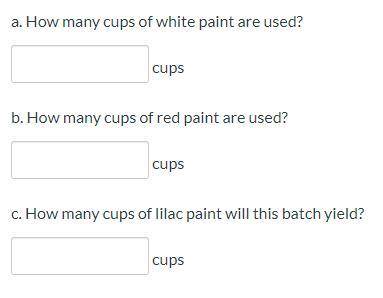 In a lilac paint mixture, 40% of the mixture is white paint, 20% is blue, and the rest is red. There