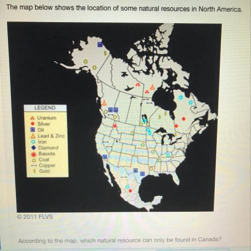 According to the map which resources can be found in only Canada  Oil  Silver Coal Uranium