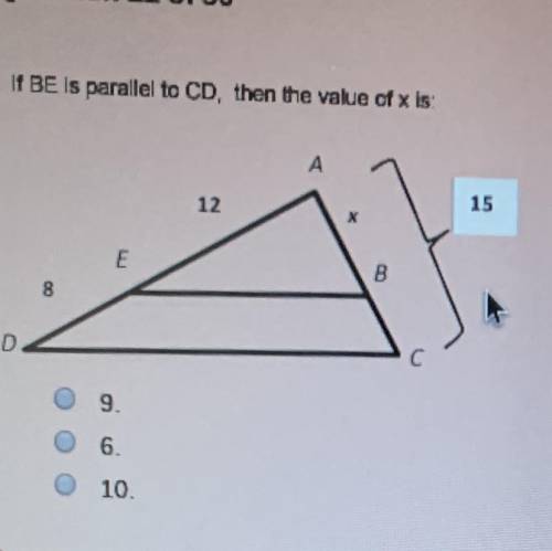 If BE is parallel to CD, then the value of x is ?