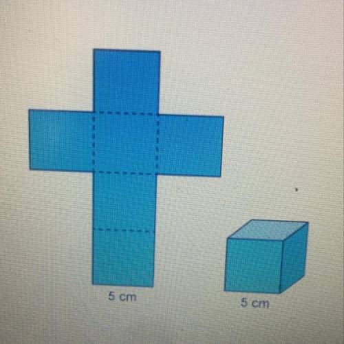 This is a picture of a cube and the net for the cube. What is the surface area 30cm 70cm 125cm 150cm