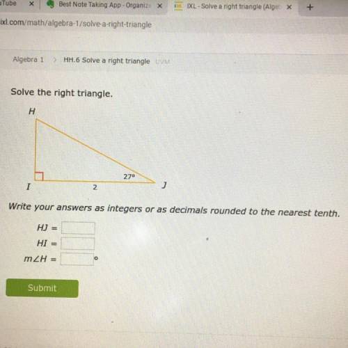 Solve The Right triangle HELP  HJ: HI: M