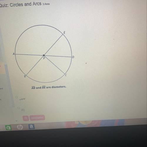 In circle P, which arc is a minor arc? The other answered are PC ABE
